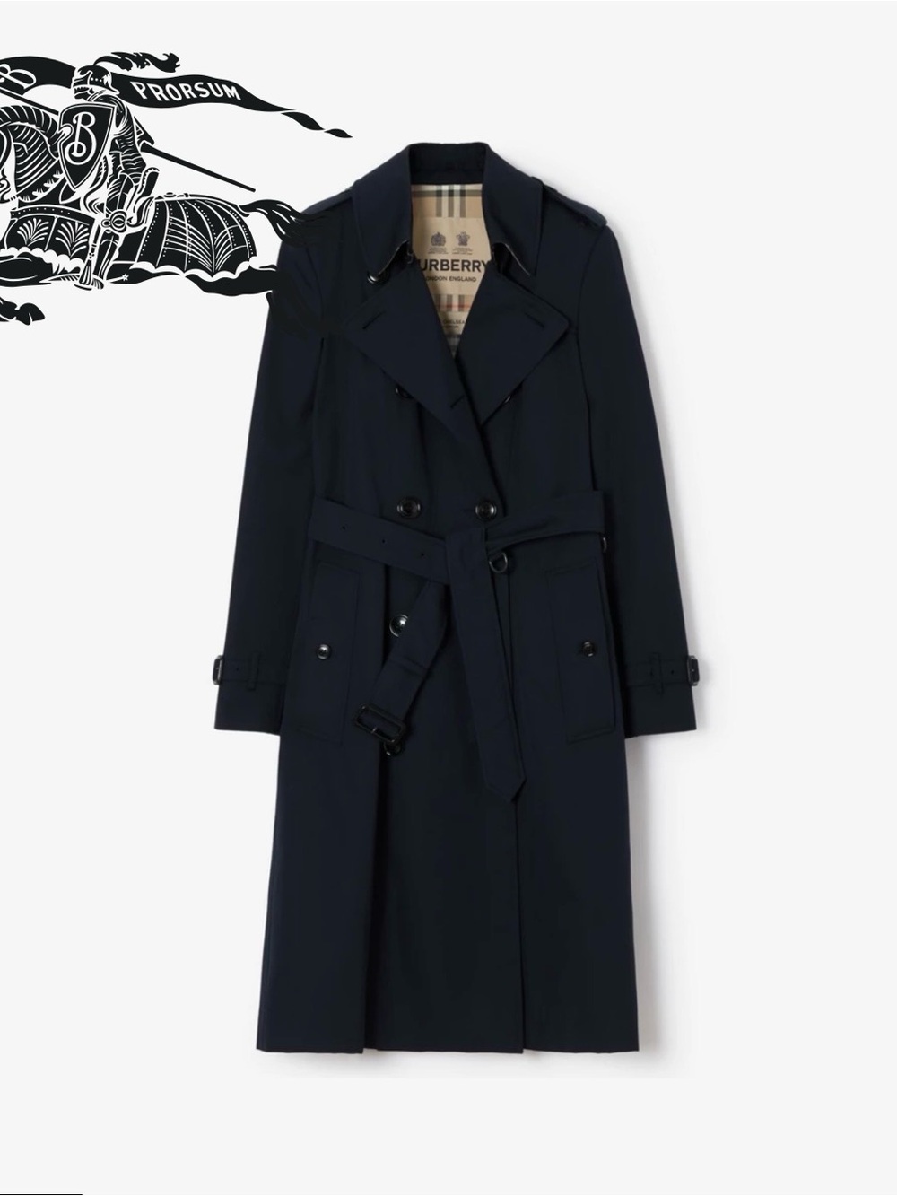 Burberry Navy Double-Breasted Chelsea  Trench Coat with Belt size 36